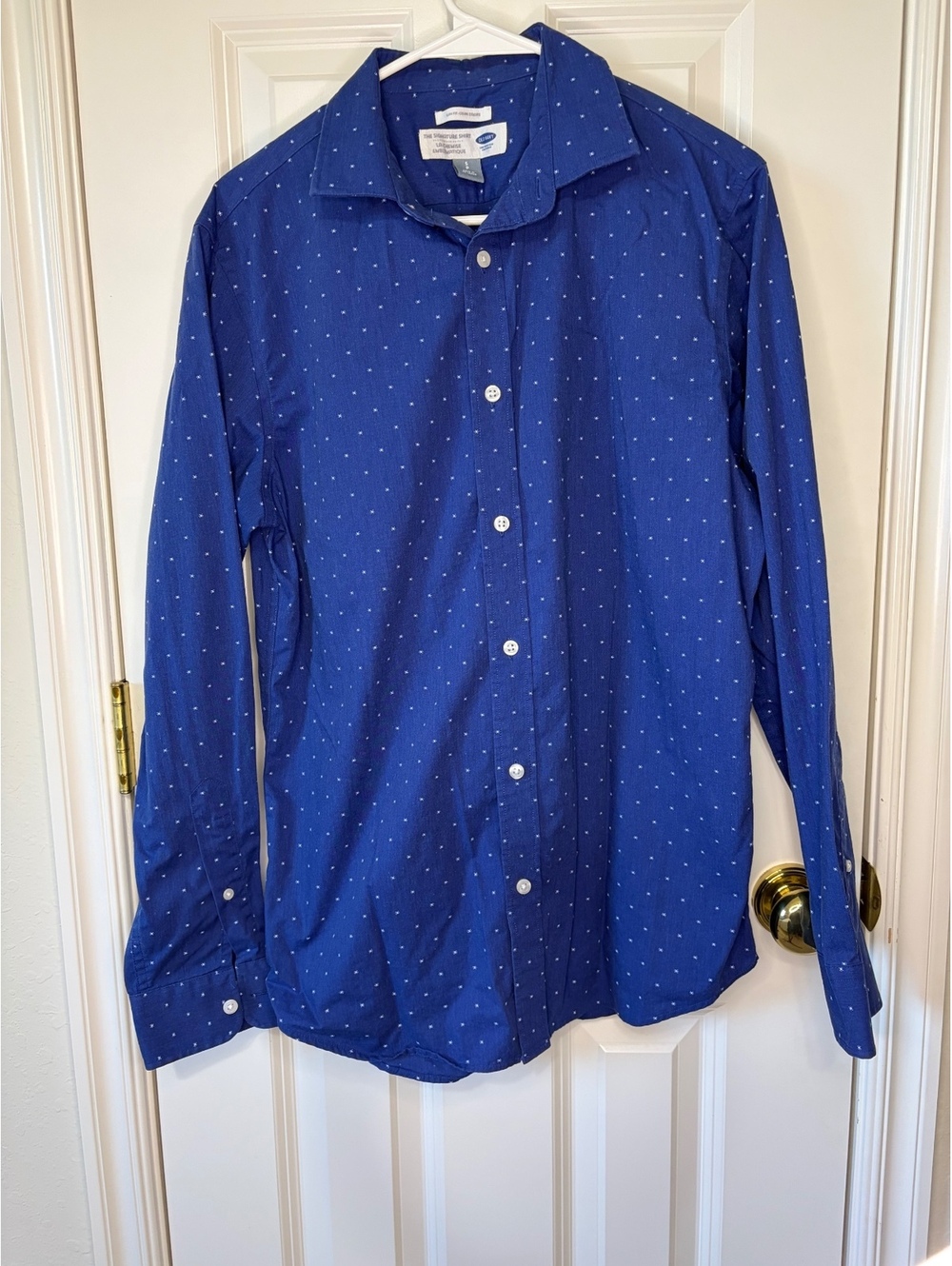 Old Navy Signature Shirt Men’s Small Navy Dot Print Button Down Slim Fit